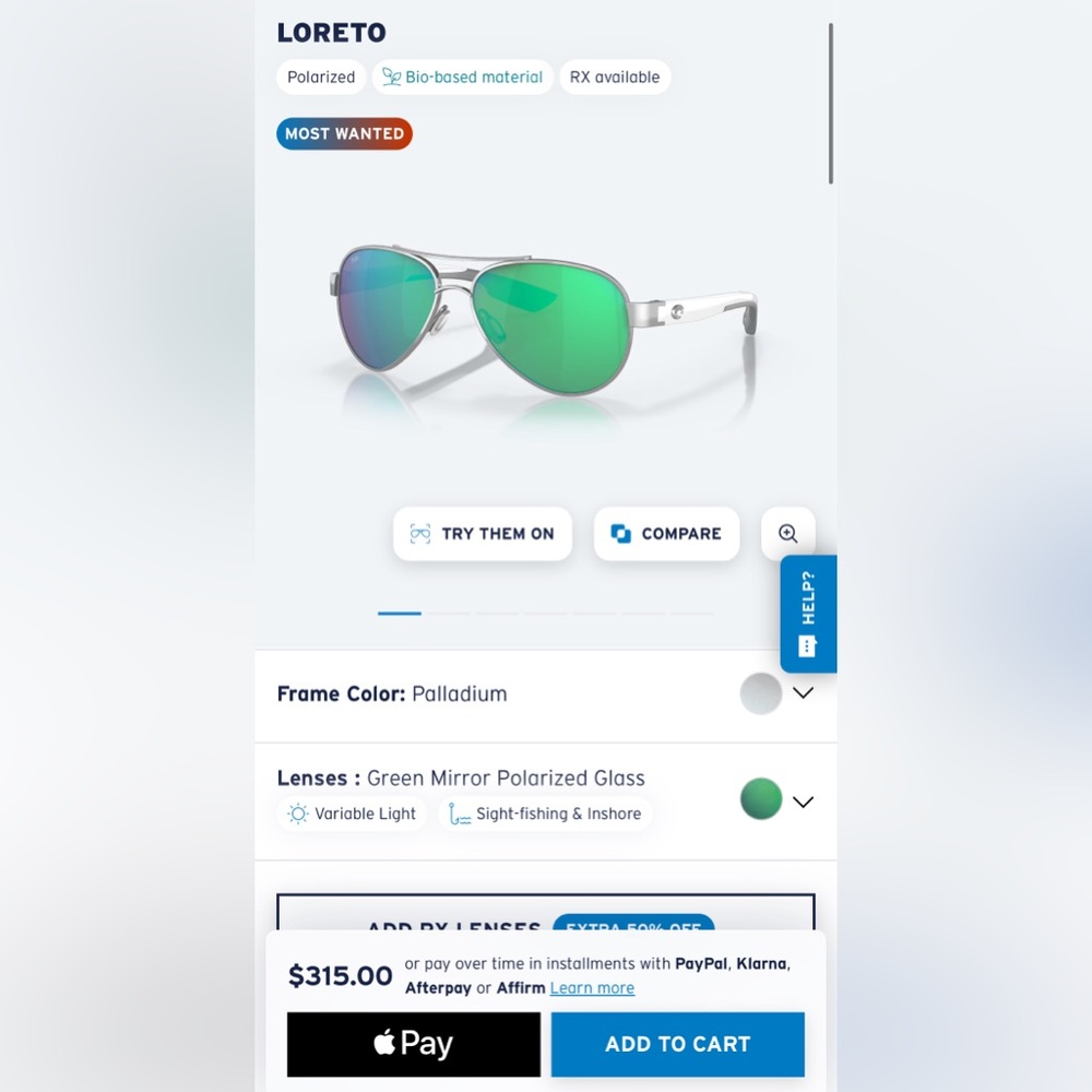 NEW Loreto Costas silver /Green mirror never worn